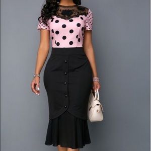 Pink Polkadot Dress w/Lace Size 2X, Never Worn
